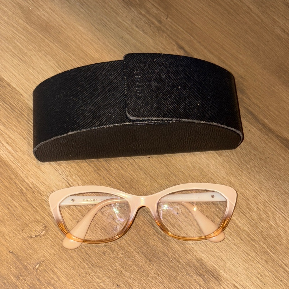 PRADA Cream Cat-Eye Glasses with Black Case